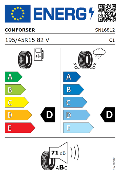 Tyre Label for Comforser CF500 195/45R15 82V