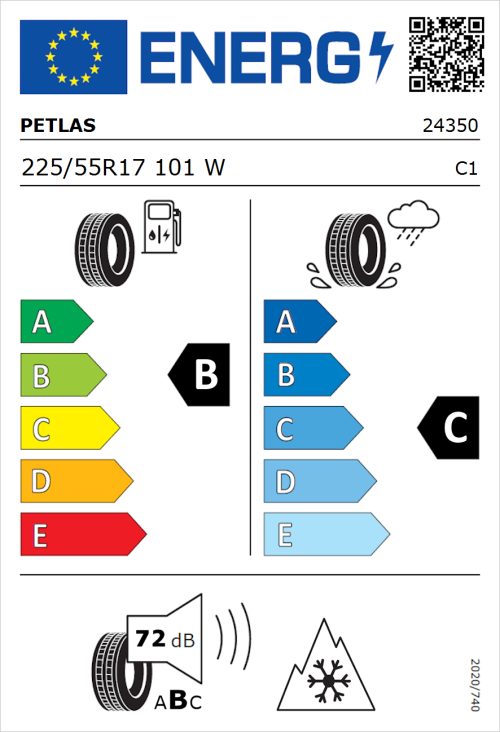 Tyre Label for Petlas Multi Action PT565 225/55R17 101W