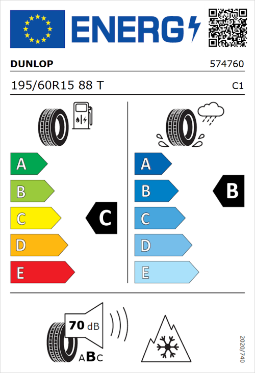 Tyre Label for Dunlop SP WinterResponse 2 195/60R15 88T