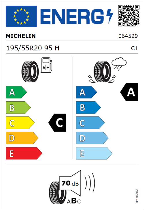 Tyre Label for Michelin Primacy 4+ 195/55R20 95H