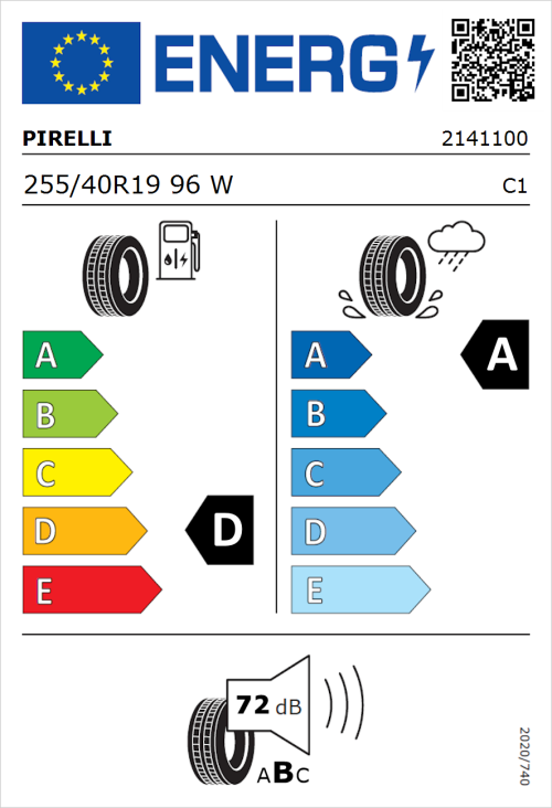 Tyre Label for Pirelli P ZERO Run Flat 255/40R19 96W